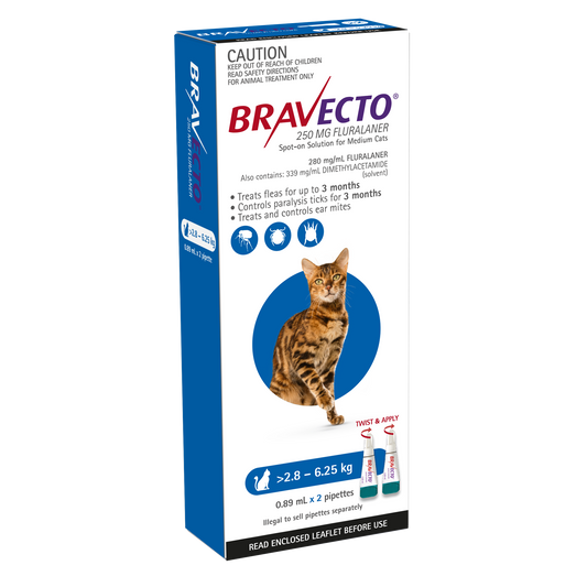 Bravecto Spot On Cats Blue 2.8 to 6.25kg 2 Pack