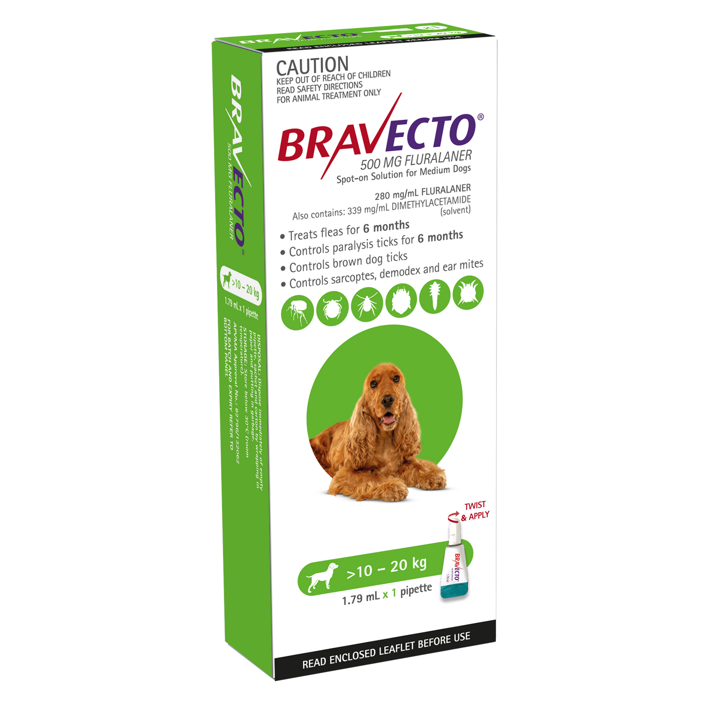 Bravecto Spot On Dog Green 10 to 20kg Single