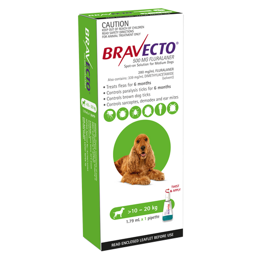 Bravecto Spot On Dog Green 10 to 20kg Single