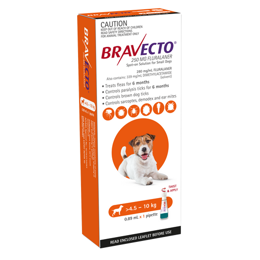 Bravecto Spot On Dog Orange 4.5 to 10kg Single