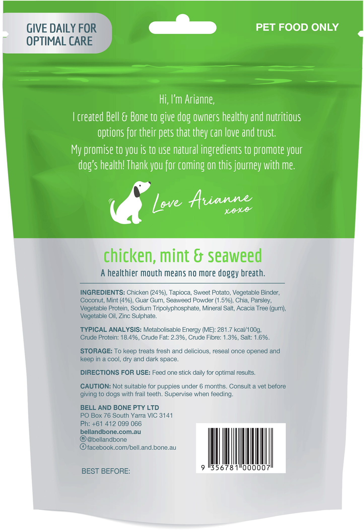 Bell & Bone Dental Sticks Chicken, Mint & Seaweed SMALL