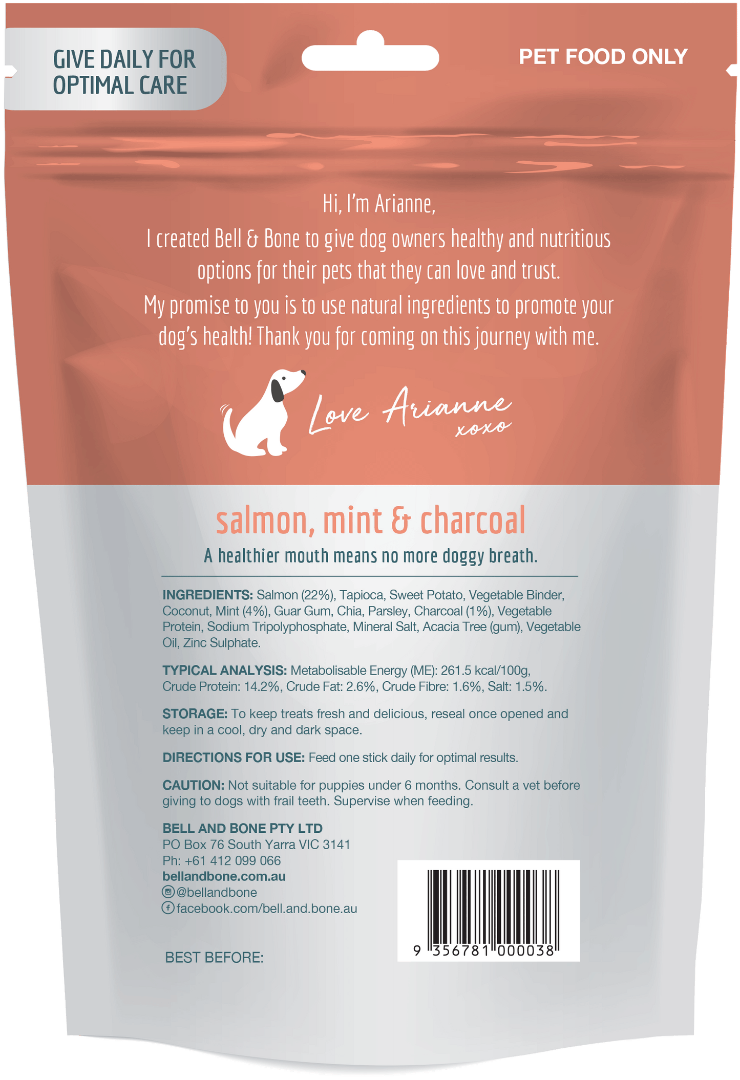 Bell & Bone Dental Sticks Salmon, Mint & Charcoal LARGE