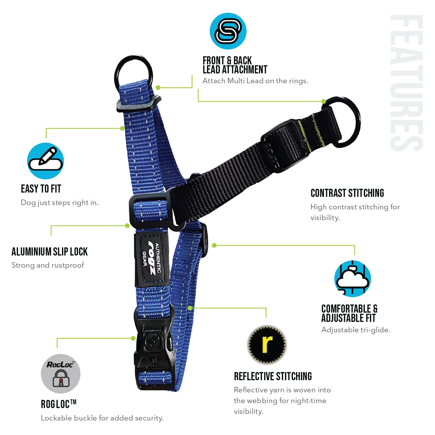 Rogz Utility Balance Harness Blue