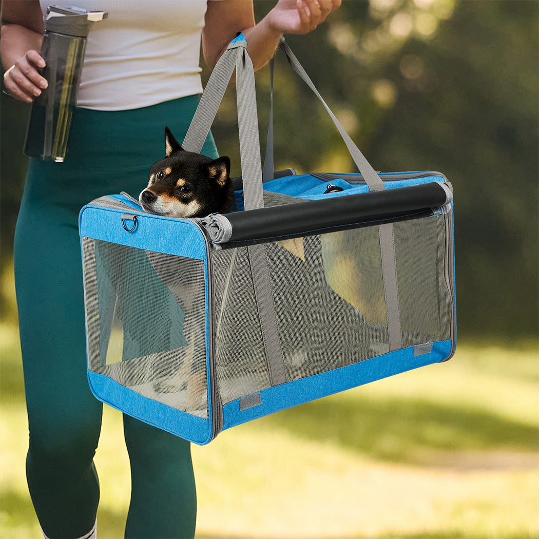 Pawz 3 in 1 Pet Soft Crate Dog Cat Carrier L Size Blue-1973193524660801542