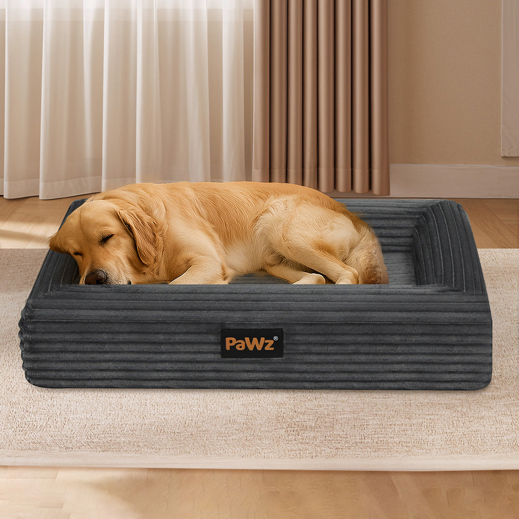 Pawz XL Size Orthopedic Dog Bed with Corduroy Removable Cover Waterproof Washable Grey-1973193548052434950