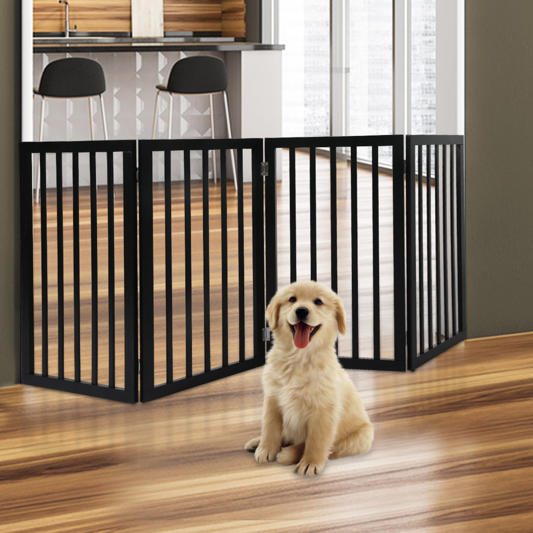 PaWz 4 Panels Wooden Pet Gate Dog Fence Black 600x 3MM-1973193642772402182