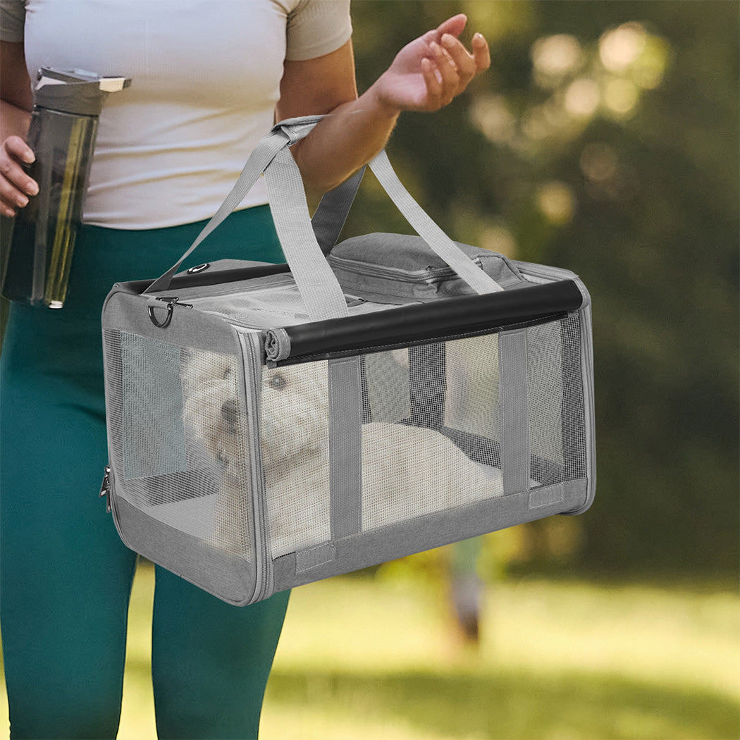 Pawz 3 in 1 Pet Soft Crate Dog Cat Carrier M Size Grey-1975420341211762694