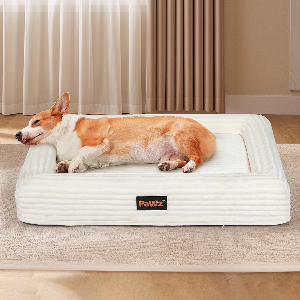 Pawz L Size Orthopedic Dog Bed with Corduroy Removable Cover Waterproof Washable Beige-1975420347398361094