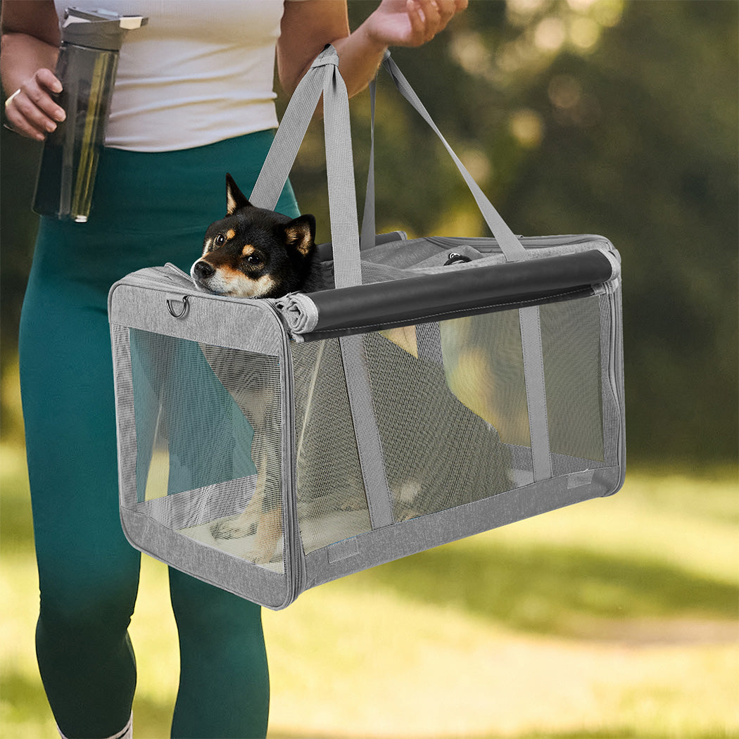 Pawz 3 in 1 Pet Soft Crate Dog Cat Carrier L Size Grey-1973193524862128134