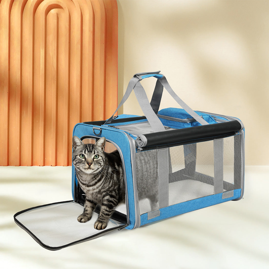 Pawz 3 in 1 Pet Soft Crate Dog Cat Carrier M Size Blue-1975420341031407622
