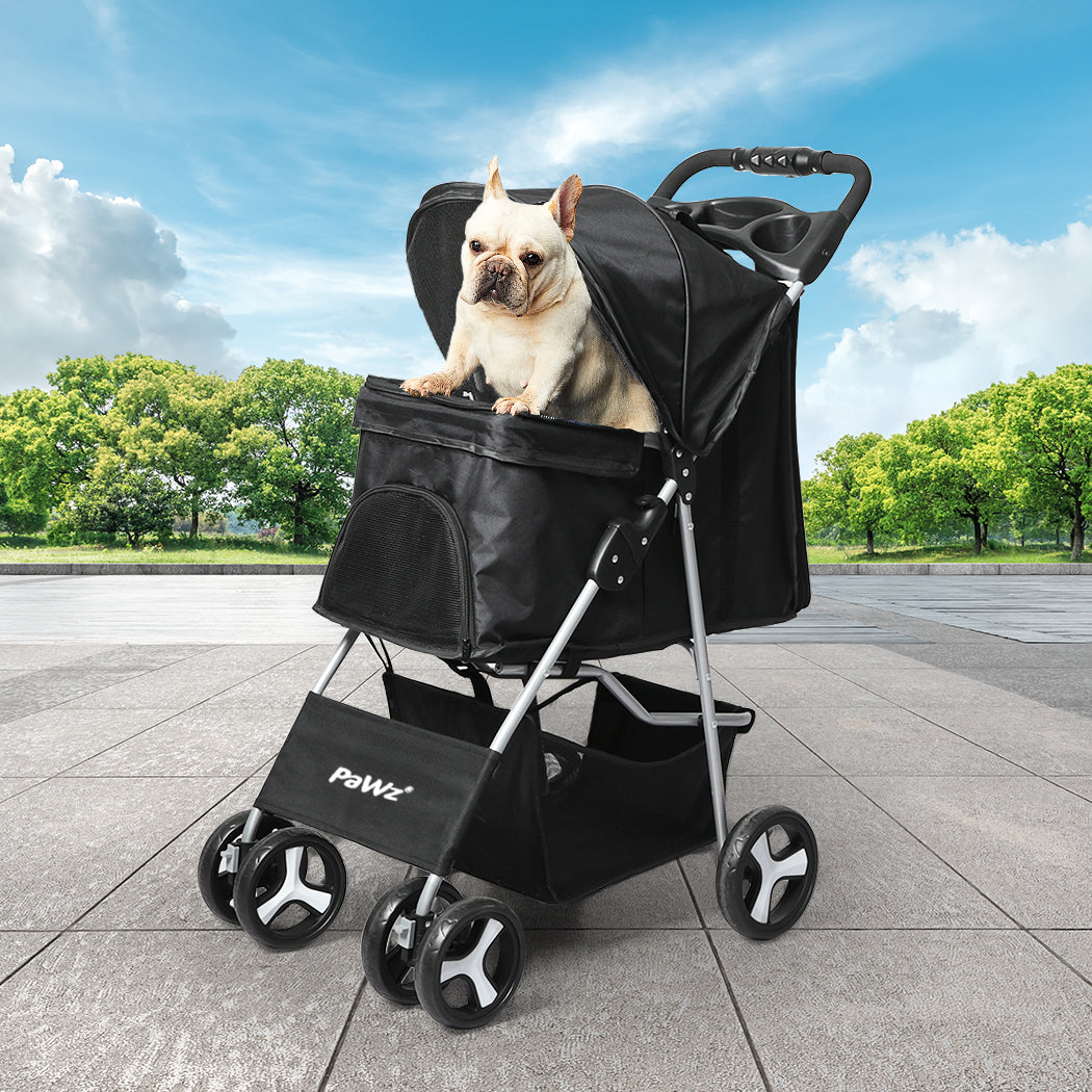 PaWz 4 Wheels Pet Stroller Dog Cat Cage Black-1973193718240514054