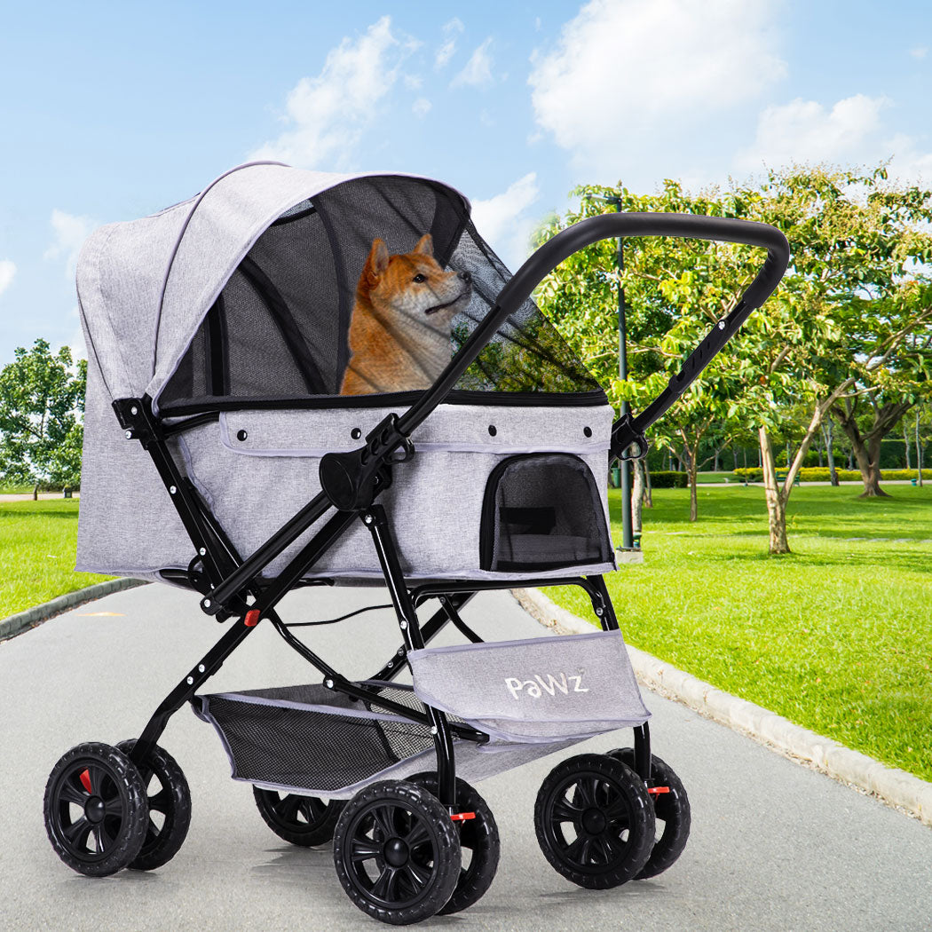 PaWz Pet Stroller Pram Dog Carrier Trailer Grey-1973193719360393222