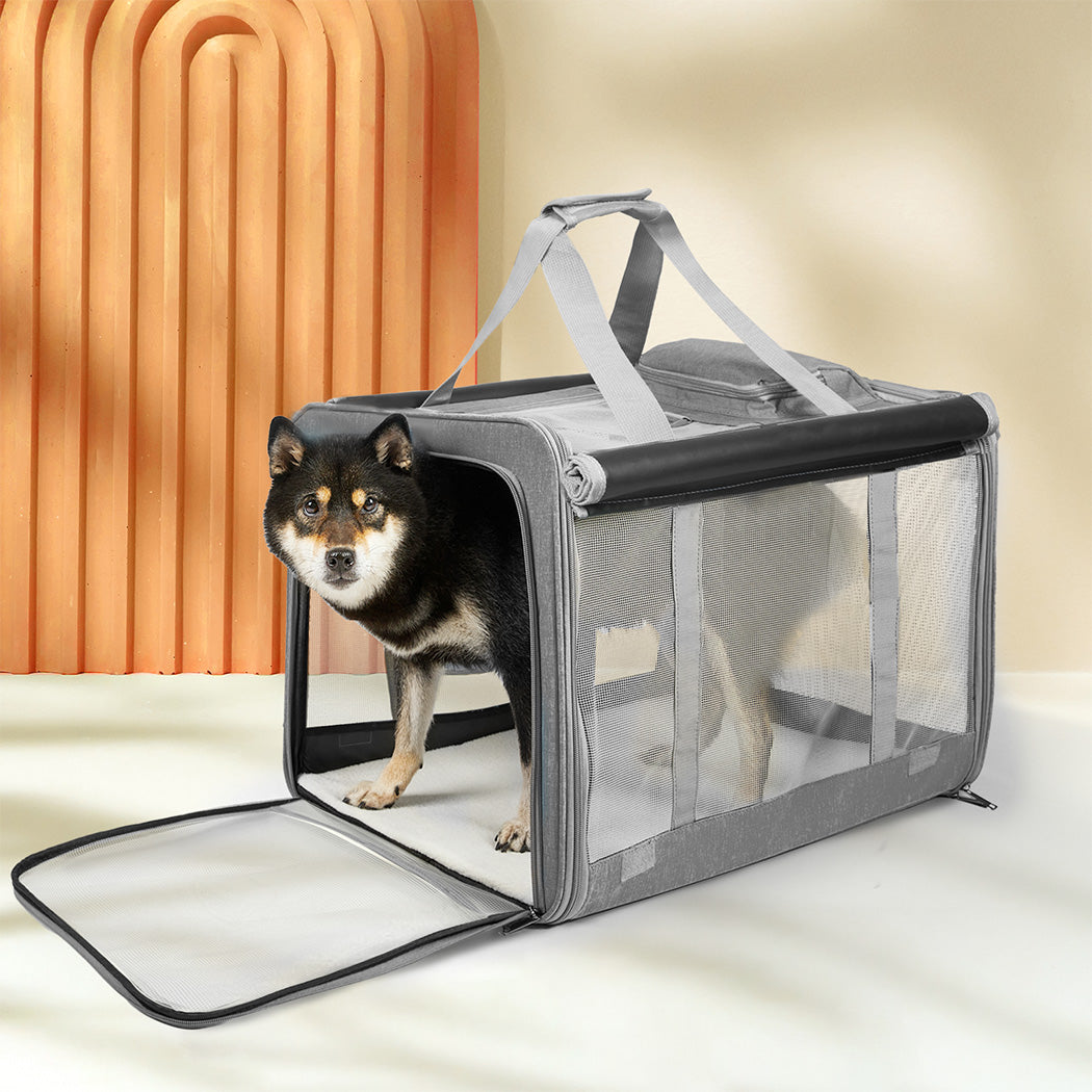 Pawz 3 in 1 Pet Soft Crate Dog Cat Carrier L Size Grey-1973193524862128135