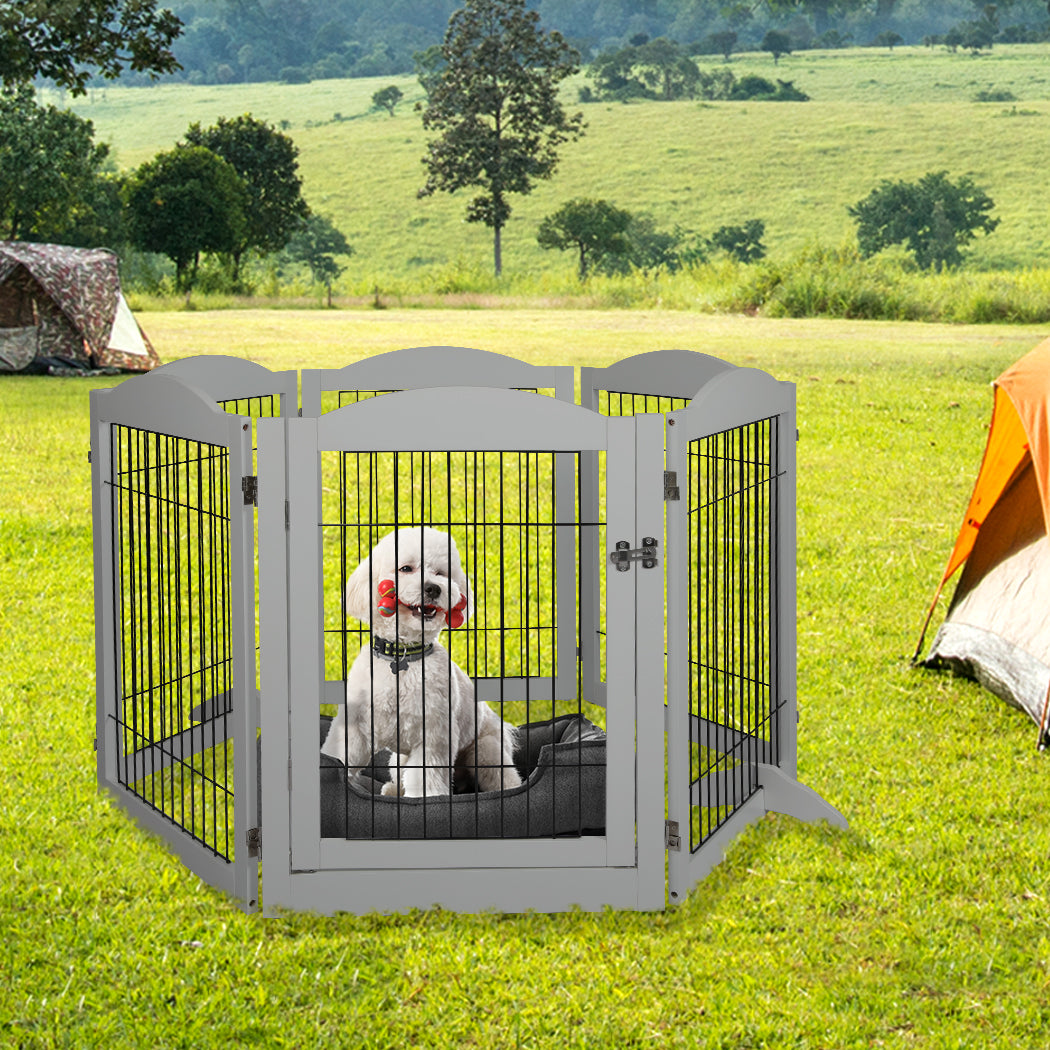 PaWz 6 Panels Pet Dog Playpen Puppy Grey-1973193674401648647