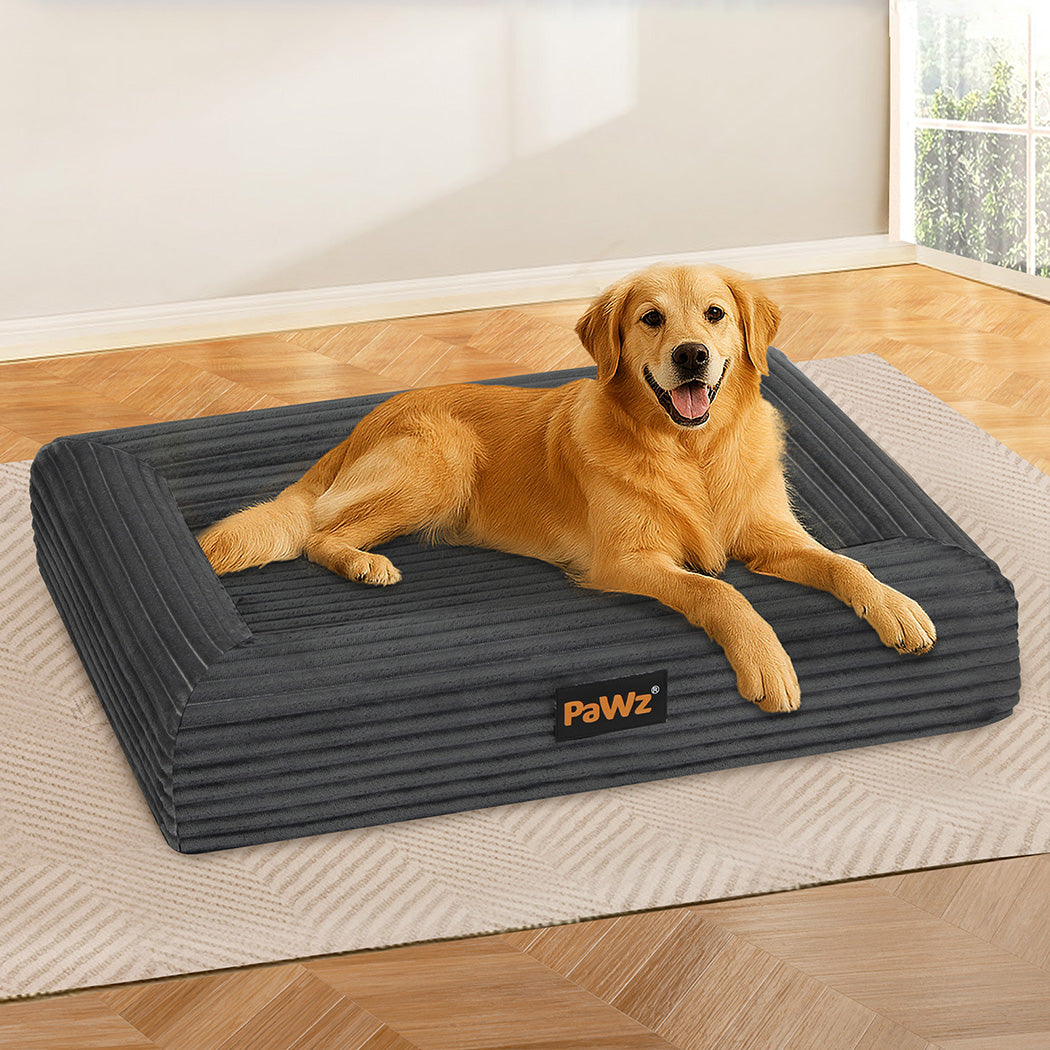 Pawz XL Size Orthopedic Dog Bed with Corduroy Removable Cover Waterproof Washable Grey-1973193548052434951