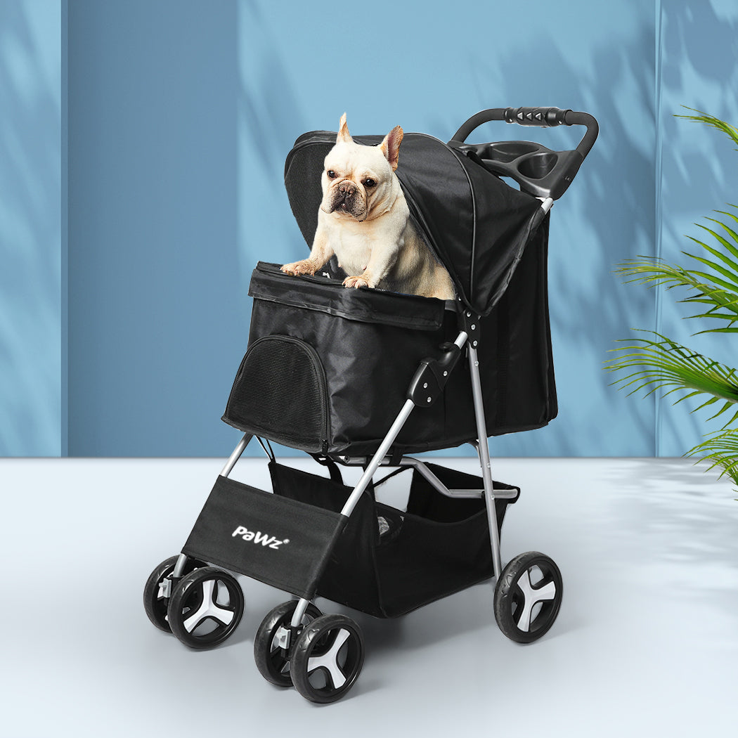 PaWz 4 Wheels Pet Stroller Dog Cat Cage Black-1973193718240514055