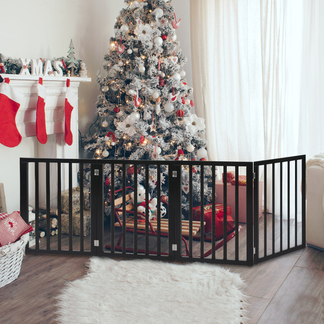 PaWz 4 Panels Wooden Pet Gate Dog Fence Black 600x 3MM-1973193642772402183