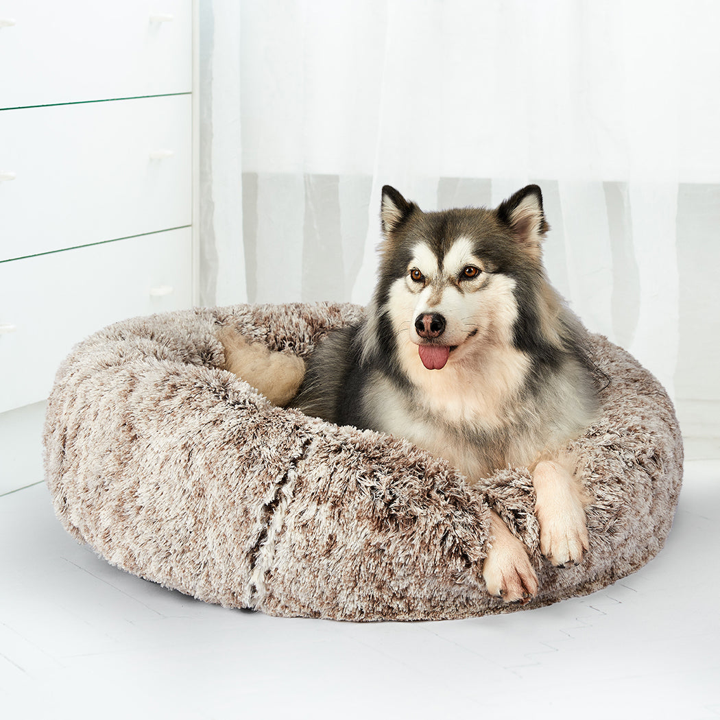PaWz Pet Bed Cat Dog Donut Nest Calming L Brown Large-1973193628360773639