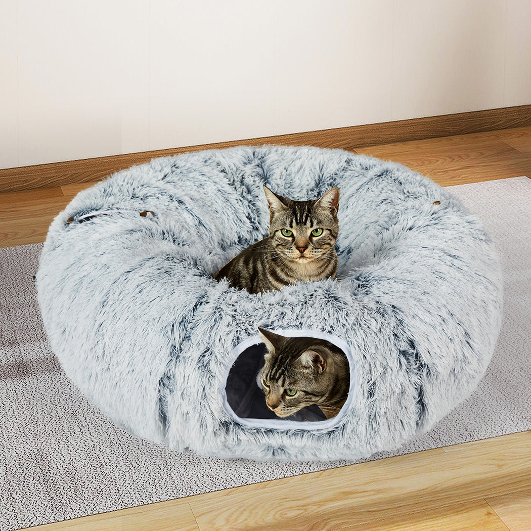 Pawz Cat Tunnel Foldable Fluffy Plush Play Tube Grey-1973193512761561094