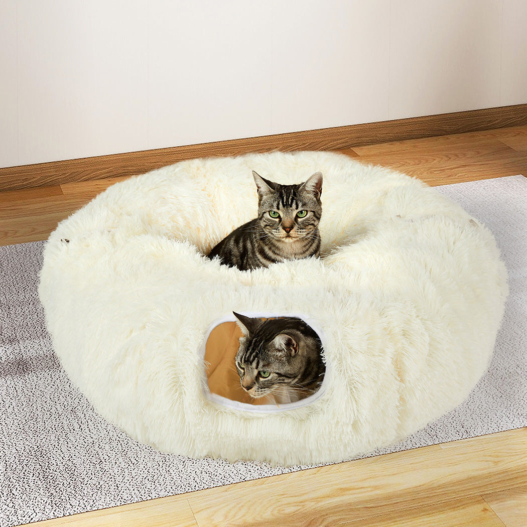 Pawz Cat Tunnel Foldable Fluffy Plush Play Tube Beige-1973193512564428806