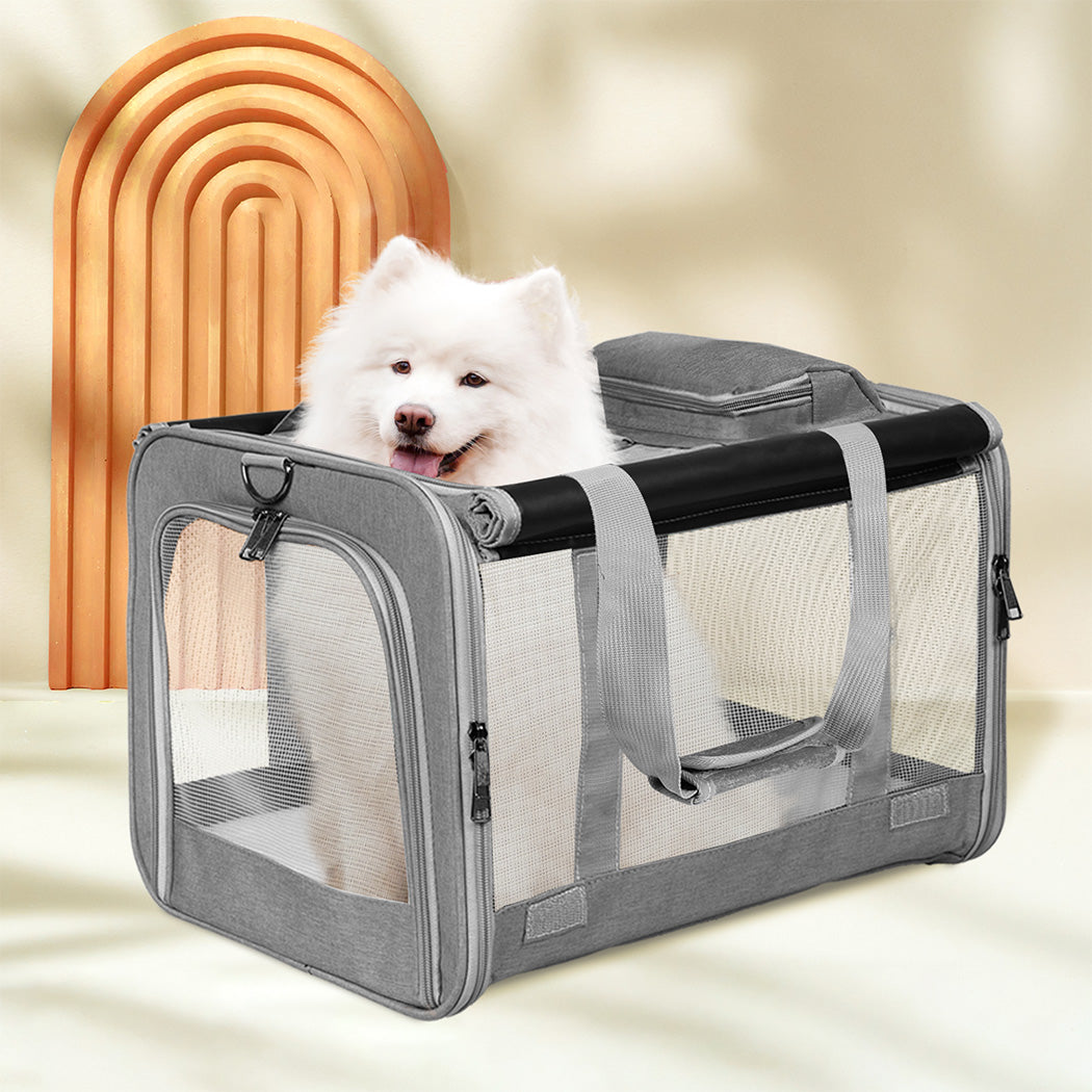 Pawz 3 in 1 Pet Soft Crate Dog Cat Carrier XL Size Grey-1975420341580861447