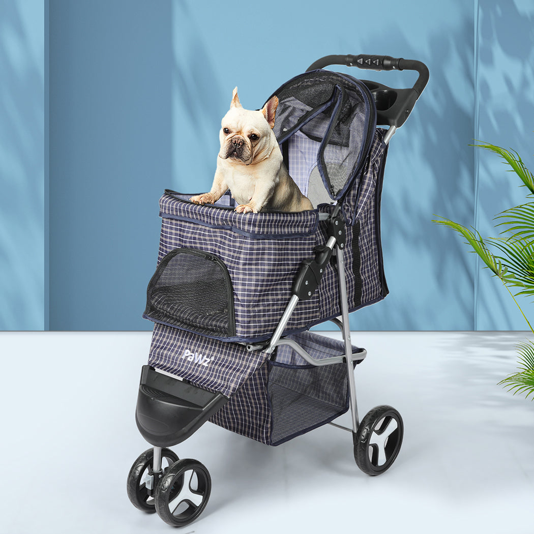 PaWz Large Pet Stroller Dog Cat Carrier Plaid-1973193718055964679