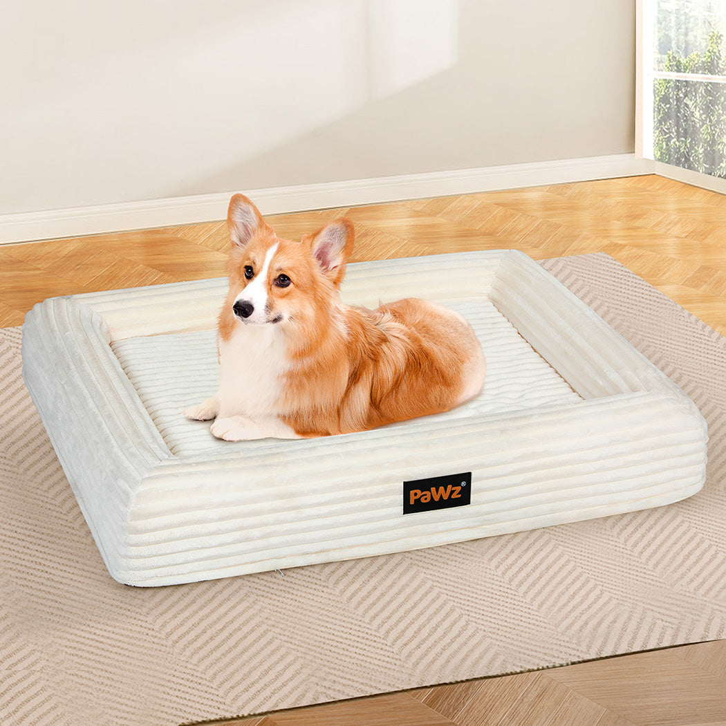 Pawz L Size Orthopedic Dog Bed with Corduroy Removable Cover Waterproof Washable Beige-1975420347398361095