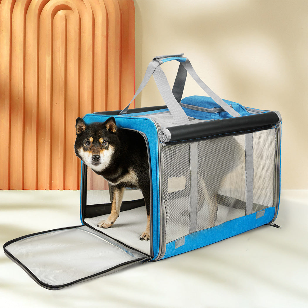 Pawz 3 in 1 Pet Soft Crate Dog Cat Carrier L Size Blue-1973193524660801543