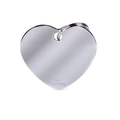 Pet ID Tag Aluminium Chrome Heart