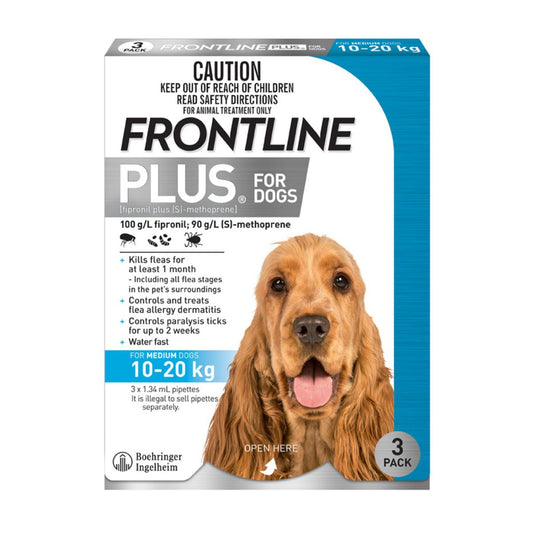 Frontline Plus Dog 10-20kg Blue Medium 3pk-1996005509655826434