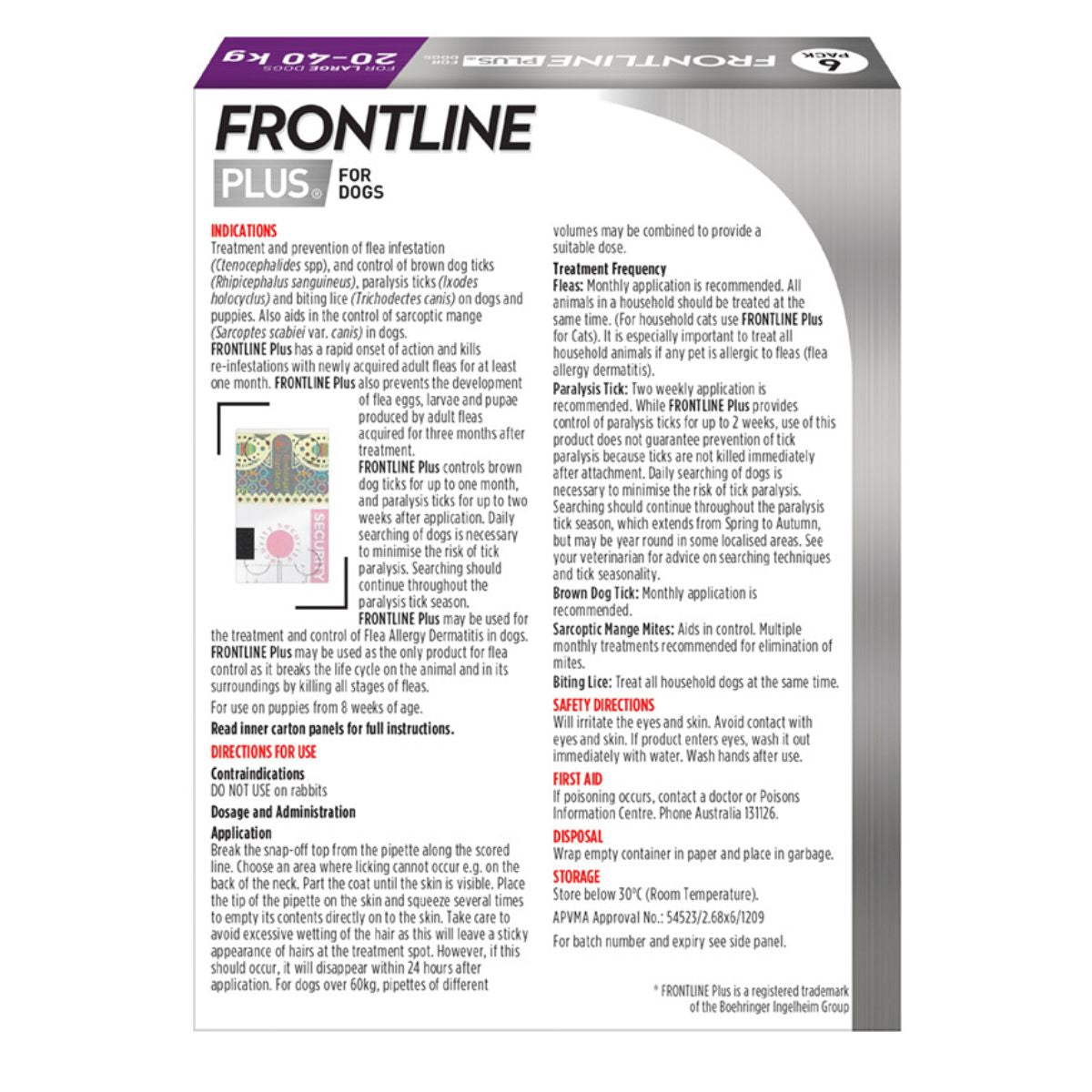 Frontline Plus Dog 20-40kg Purple Large 6pk-1996005509496442881