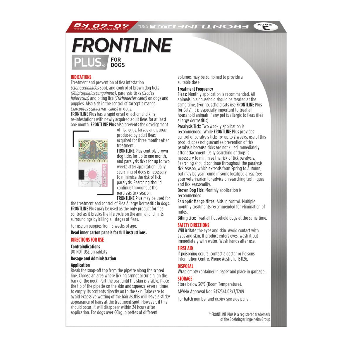 Frontline Plus Dog 40-60kg Red X/Large 3pk-1996005510394023937