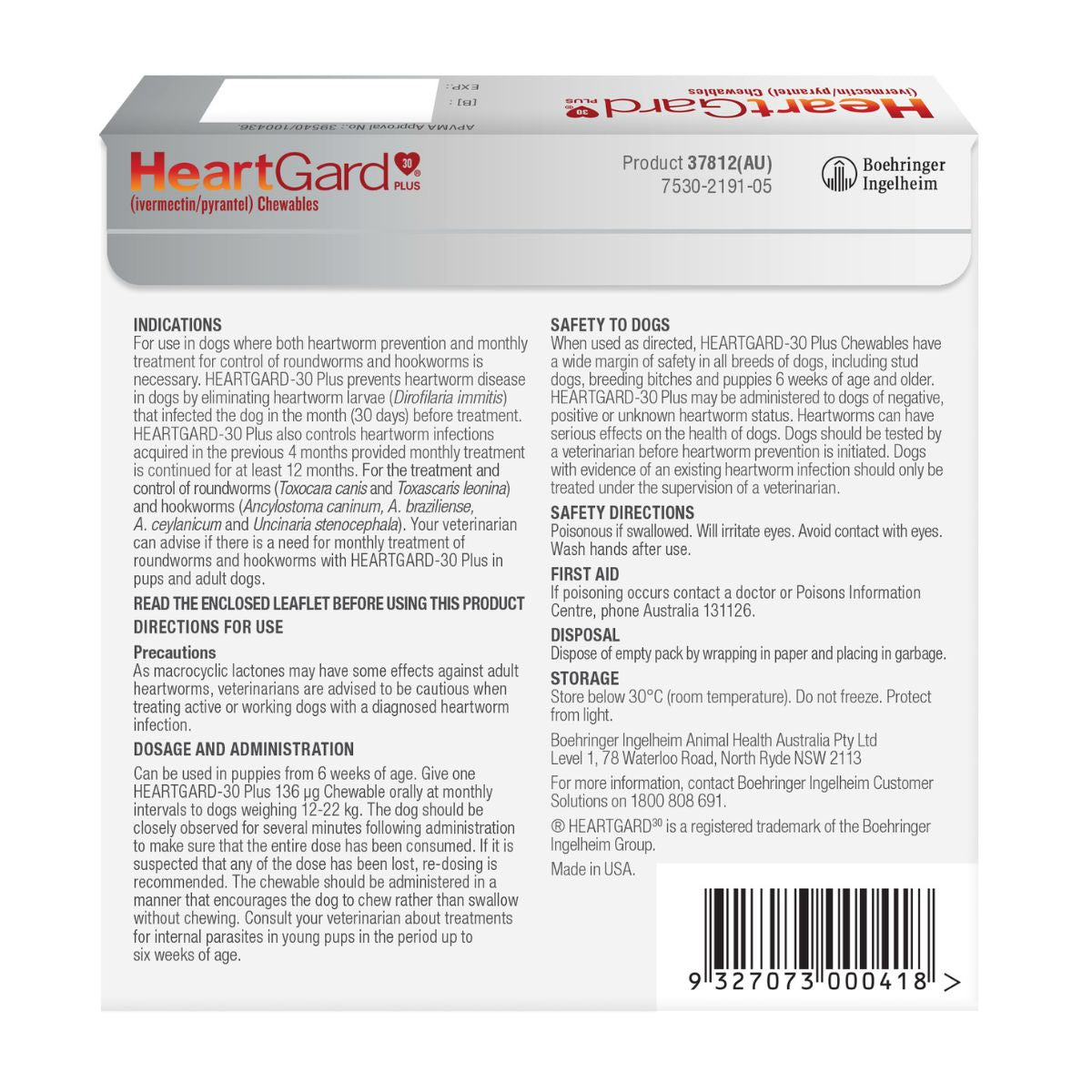 Heartgard 30 Plus Dog 12-22kg Green 6pk-1996005511379685377