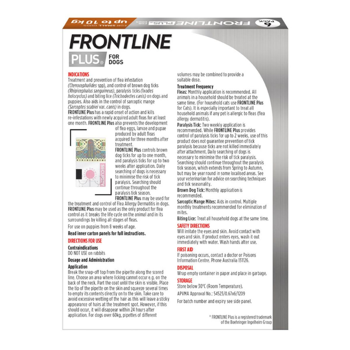 Frontline Plus Dog 0-10kg Orange Small 6pk-1996005510159142913