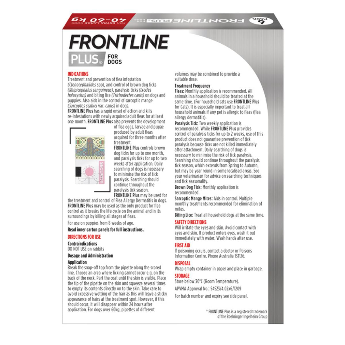 Frontline Plus Dog 40-60kg Red X/Large 6pk-1996005510553407489