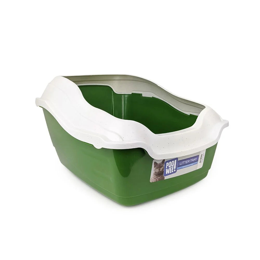 Poowee Cat Litter Pan with High Sides & Rim Green