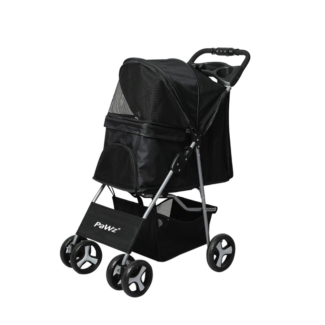 PaWz 4 Wheels Pet Stroller Dog Cat Cage Black-1973193718240514048