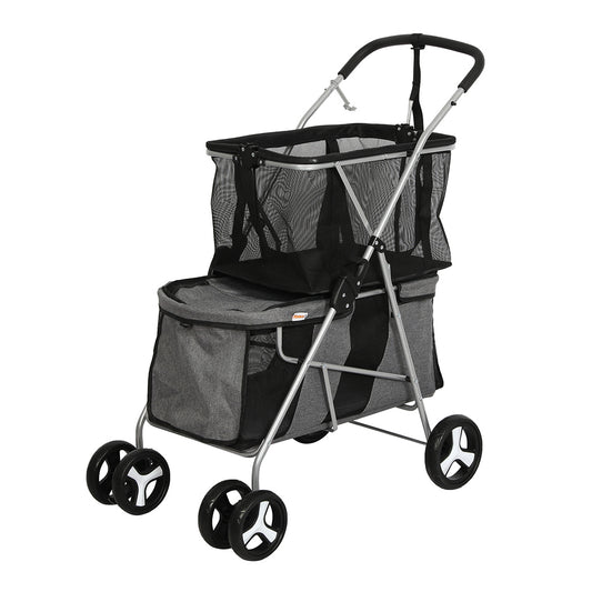 PaWz Pet Stroller 2-Tier Dog Cat Carrier Foldable-1975420407137832960