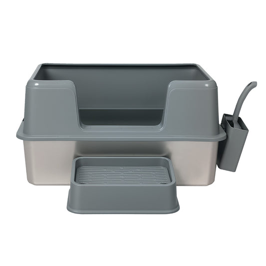 Pawz Stainless Steel Cat Litter Box Large Semi-Enclosed Easy Cleaning Pet Toilet-2065254294902411265