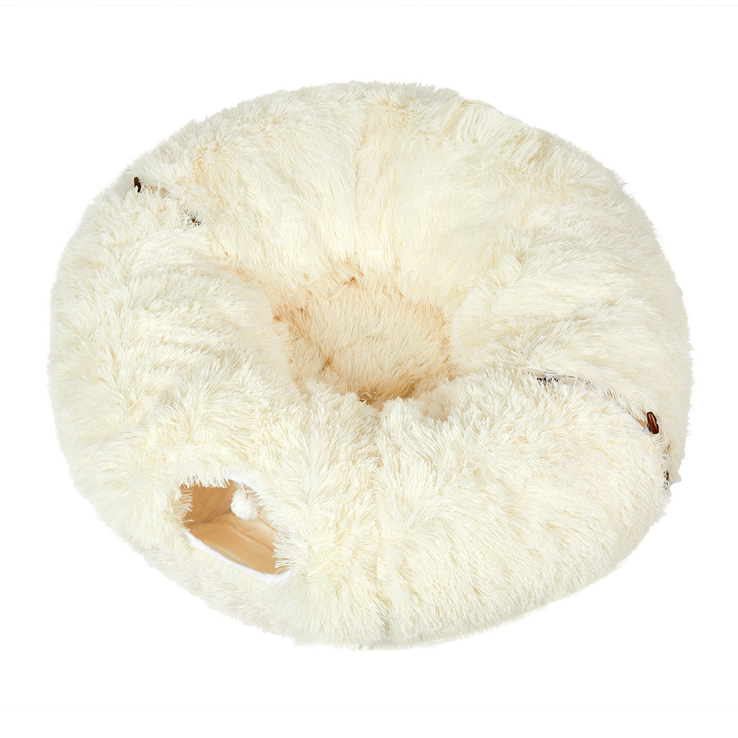 Pawz Cat Tunnel Foldable Fluffy Plush Play Tube Beige-1973193512564428801