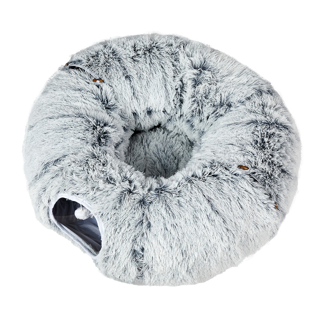 Pawz Cat Tunnel Foldable Fluffy Plush Play Tube Grey-1973193512761561089