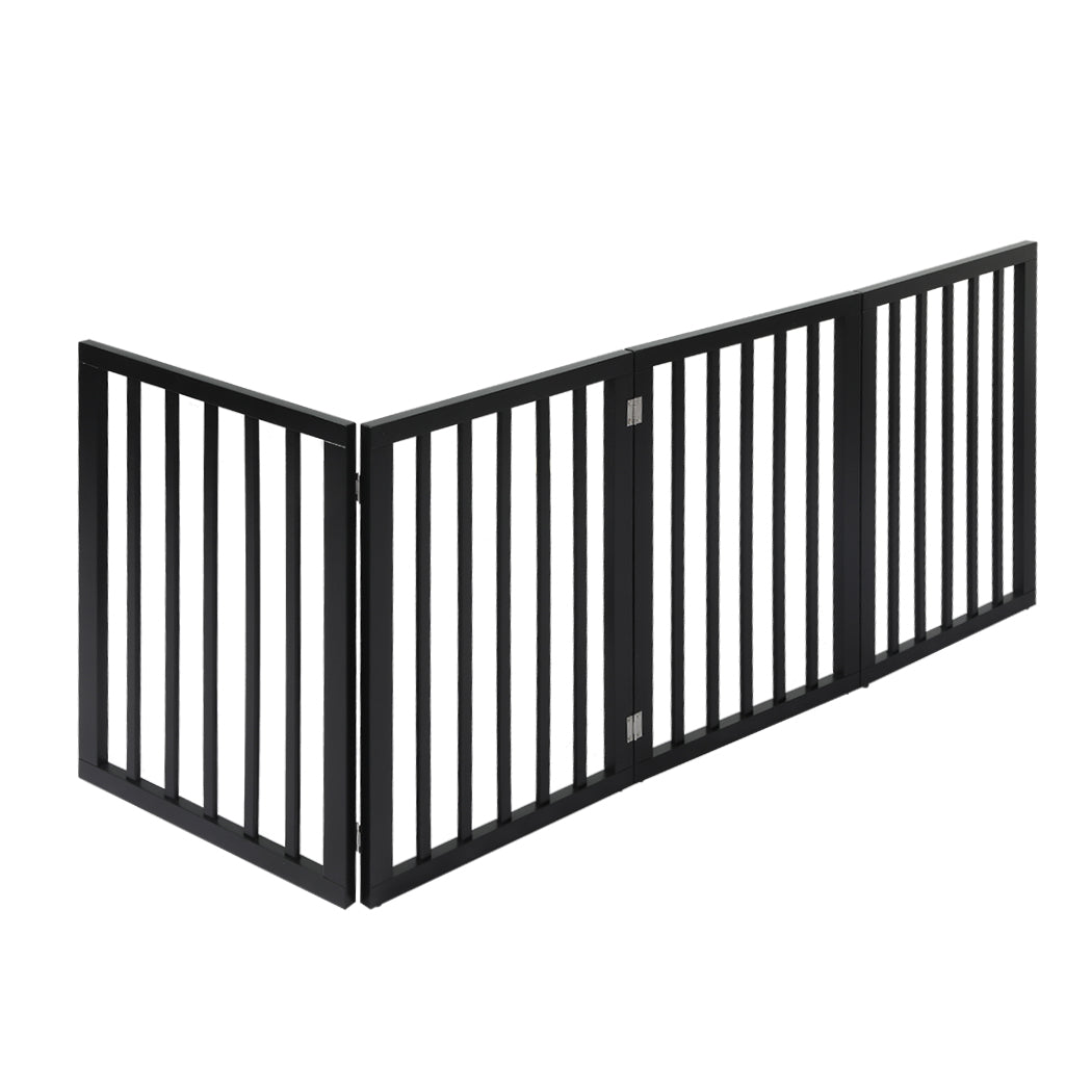 PaWz 4 Panels Wooden Pet Gate Dog Fence Black 600x 3MM-1973193642772402177