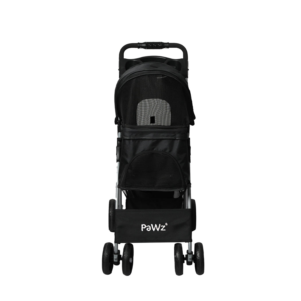 PaWz 4 Wheels Pet Stroller Dog Cat Cage Black-1973193718240514049