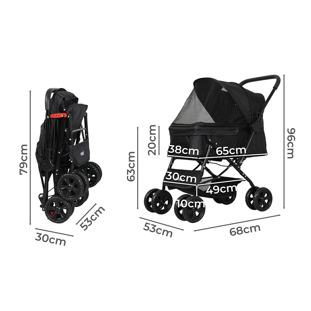 PaWz Pet Stroller Dog Cat Carrier Foldable Black-1973193719184232450
