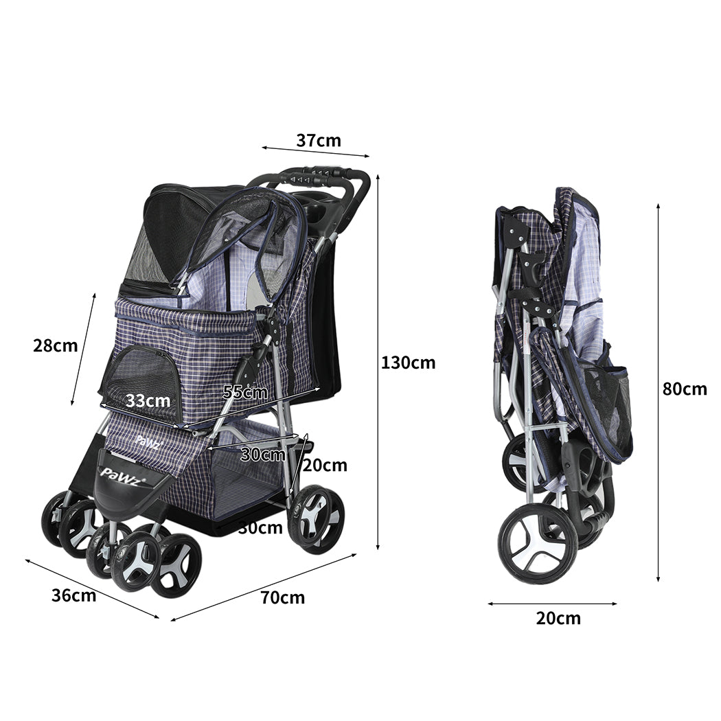 PaWz Large Pet Stroller Dog Cat Carrier Plaid-1973193718055964674