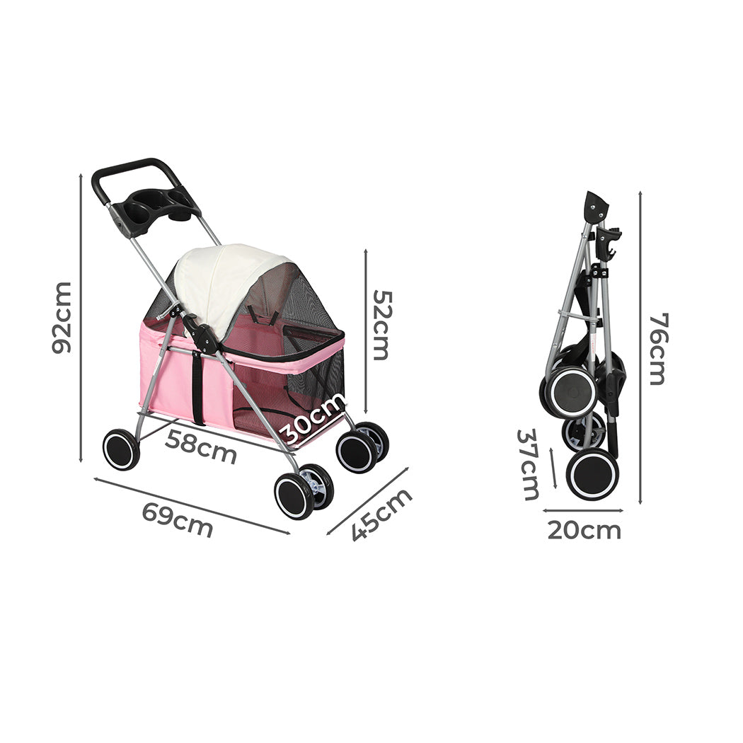 PaWz Pet Stroller Dog Cat Carrier Foldable Pink-1975420406949089282
