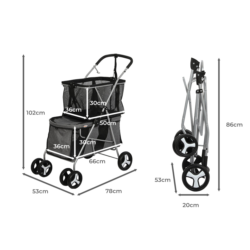 PaWz Pet Stroller 2-Tier Dog Cat Carrier Foldable-1975420407137832962