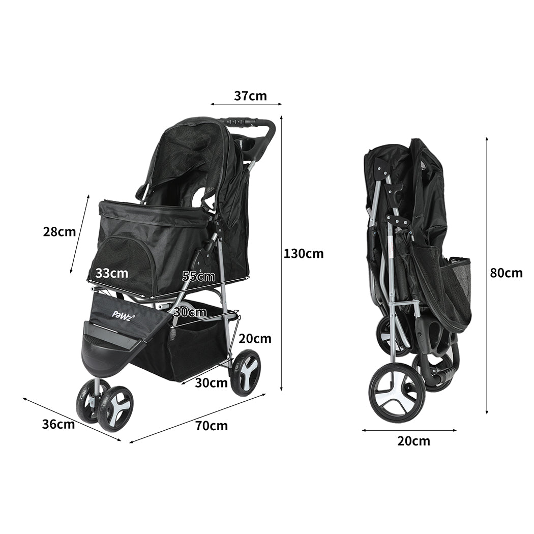 PaWz Large Pet Stroller Dog Cat Carrier Black-1973193717858832386