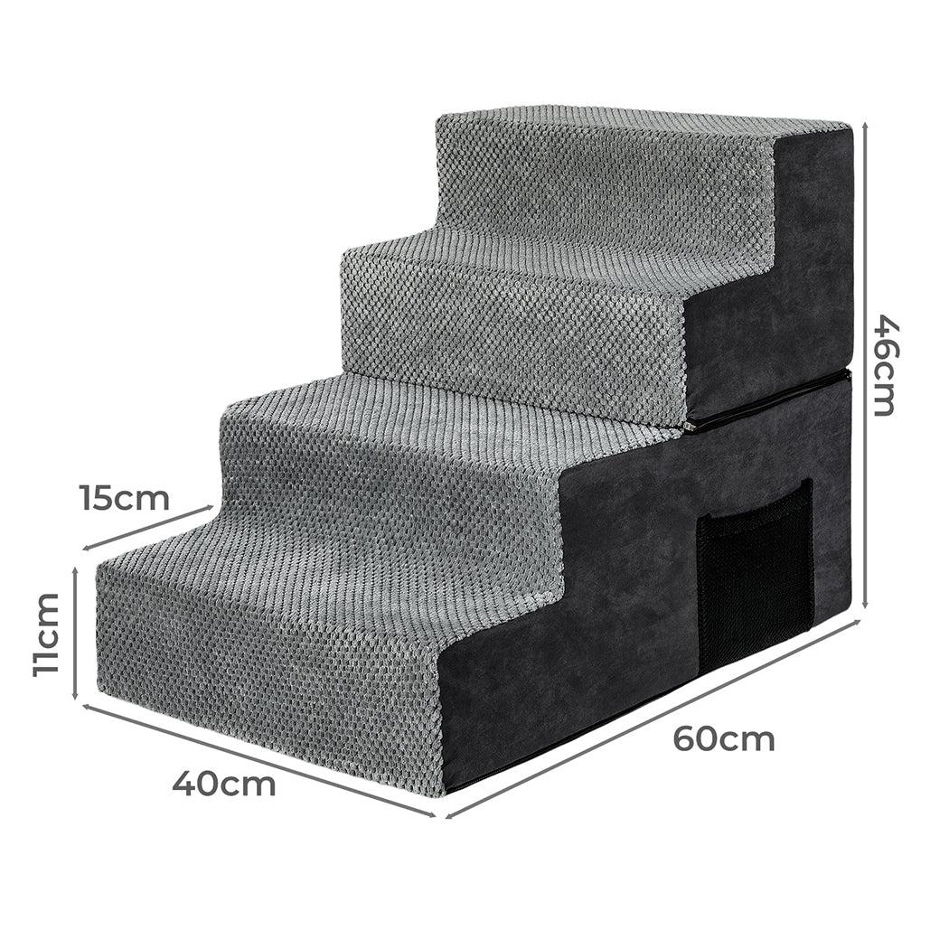 Pawz 4 Steps Pet Stairs Dog Ramp High Density Foam Grey-1996005516555456514