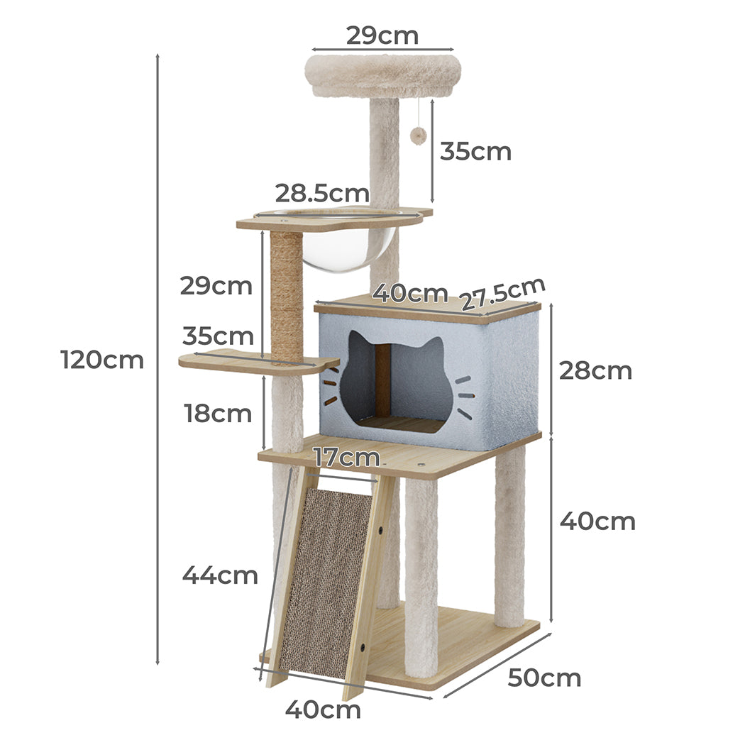 Pawz Cat Tree Tower Scratcher Wood Condo House 120cm-1996005457147334658